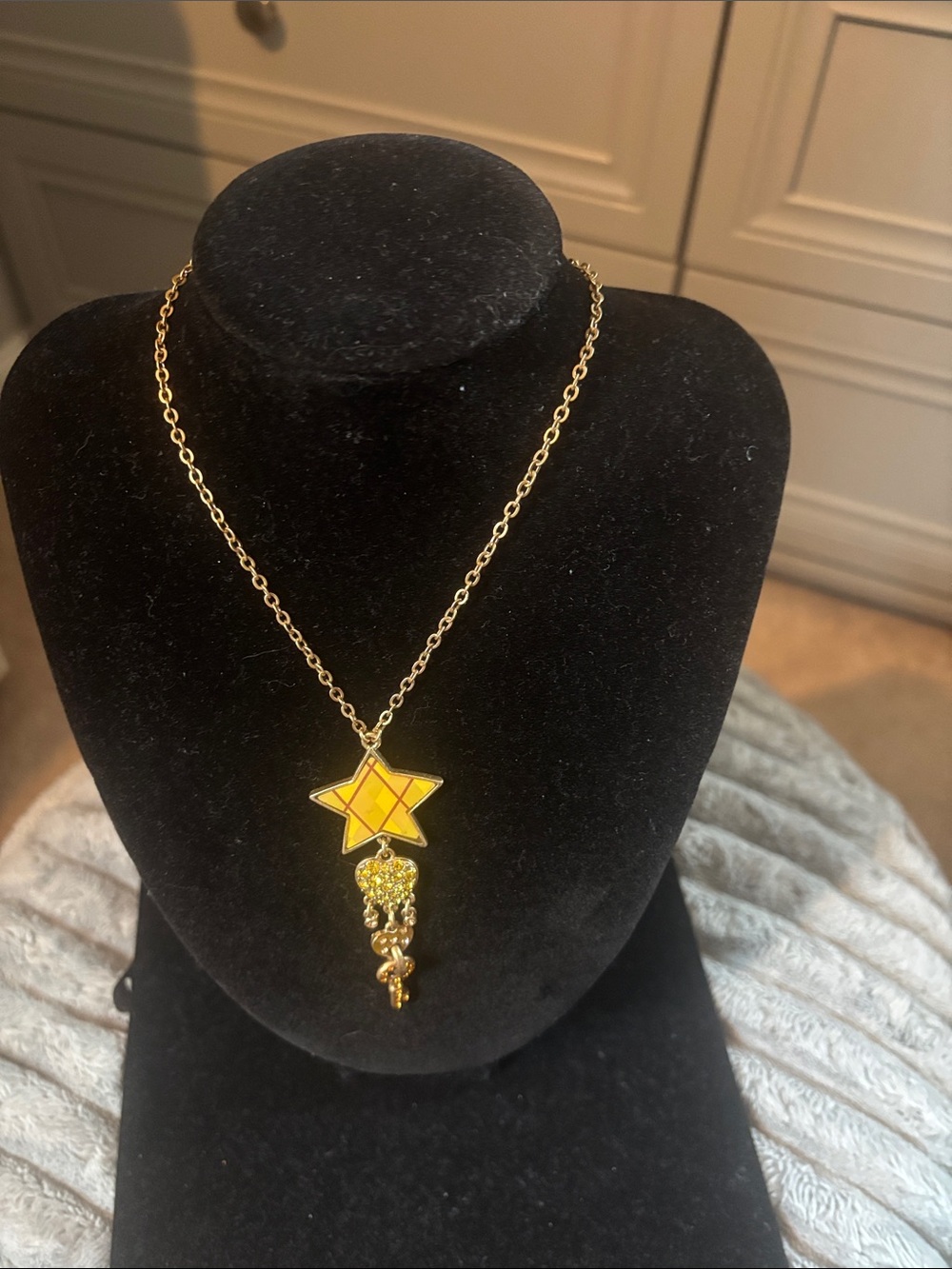 Gold-tone Necklace with Yellow Star Pendant and Dangle Charm